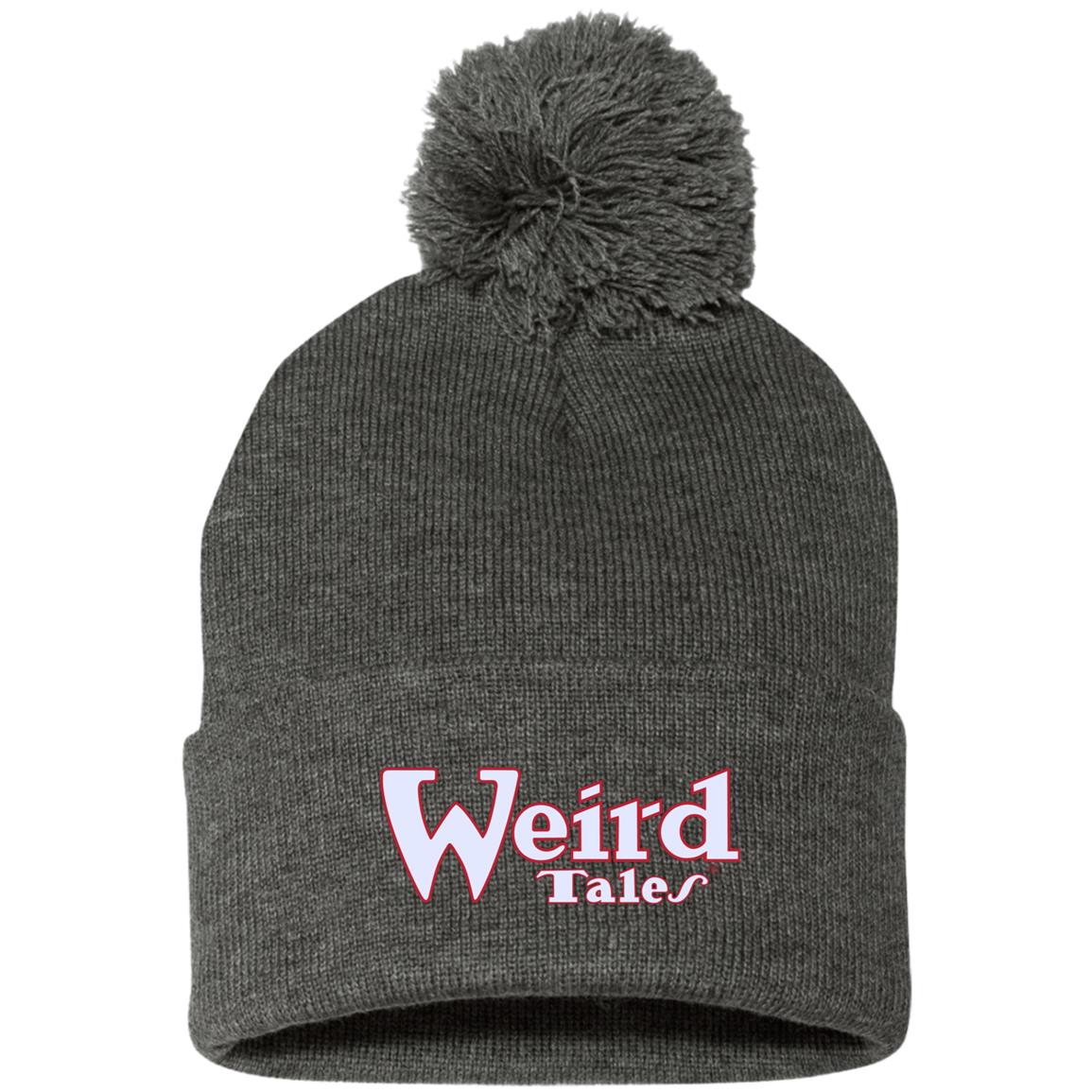 Weird Tales Logo White-Red Embroidered Pom Pom Knit Cap