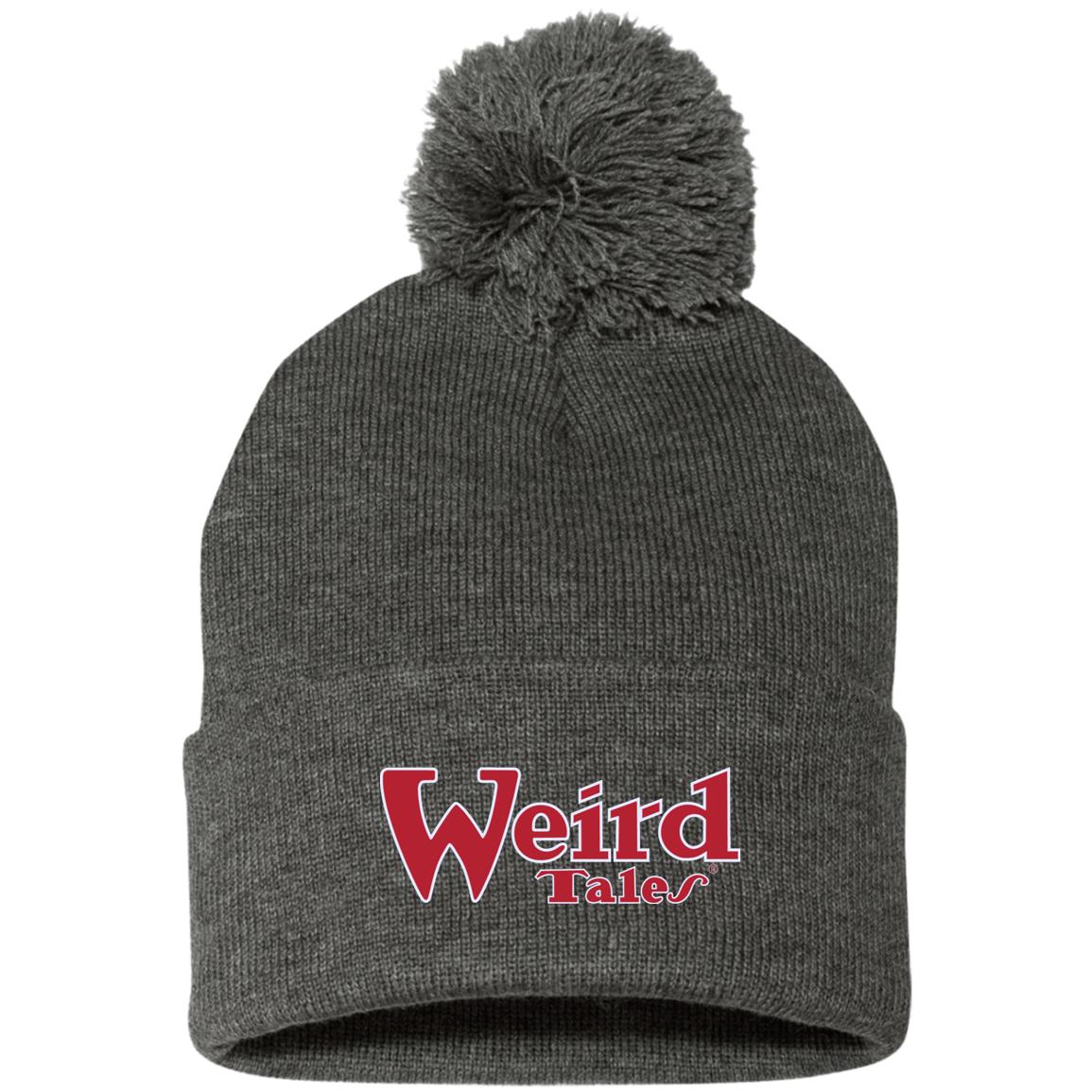 Weird Tales Logo Red-White Embroidered Pom Pom Knit Cap